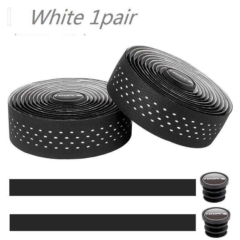 TOOPRE road handlebar strap bicycle strap non-slip breathable sweat-absorbing silicone curved perforated handlebar strap: White 1pair