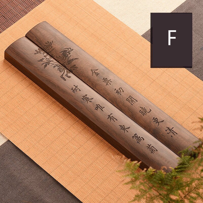 Paperweights Chinese Brush Calligraphy Painting Wooden Paperweights Classical Carving Crafts Black Catalpa Wood Paperweight: F