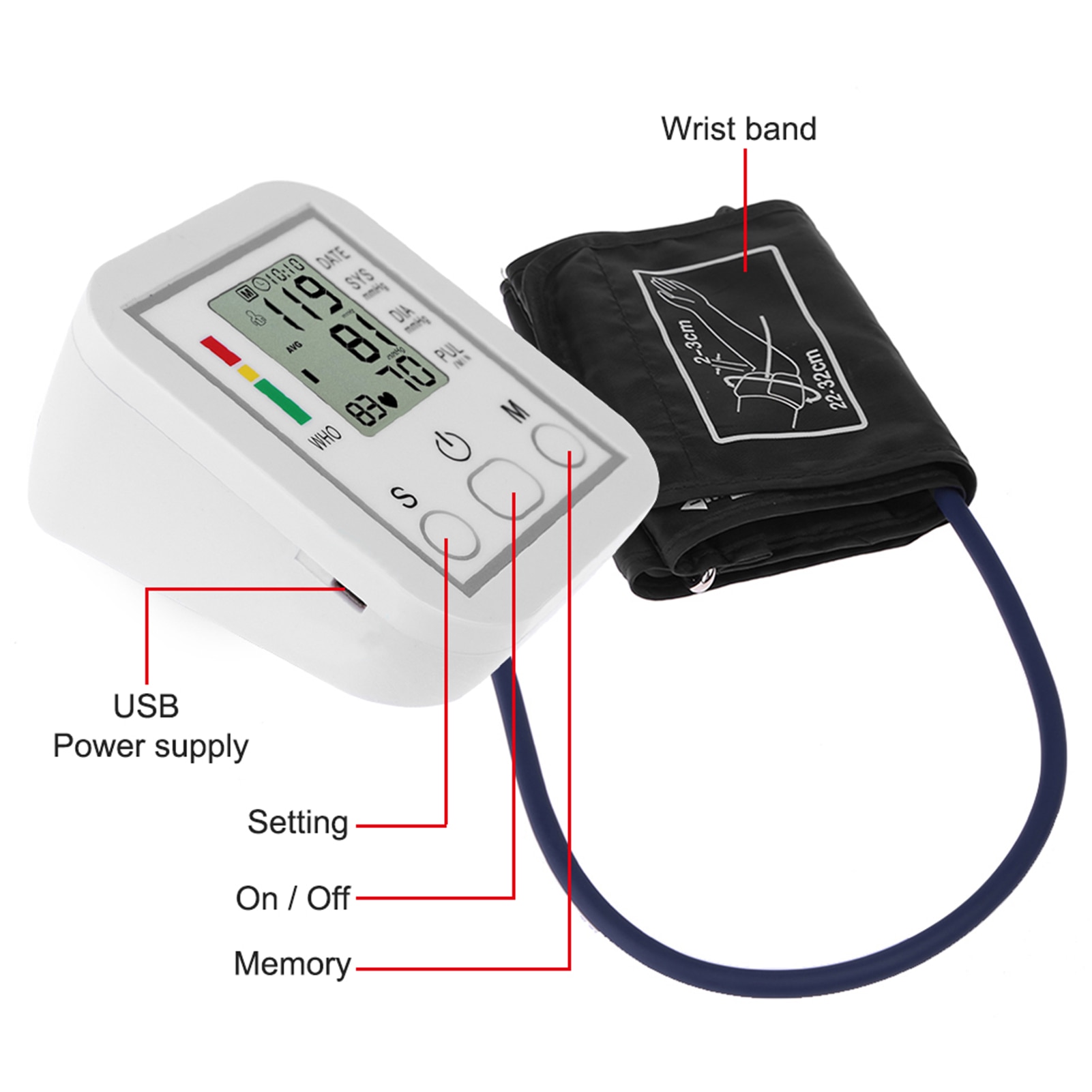 Pols/Arm Bloeddrukmeter Lcd Digitale Pulseheart Beat Rate Meter Apparaat Apparatuur Tonometer Bp Mini Bloeddrukmeter