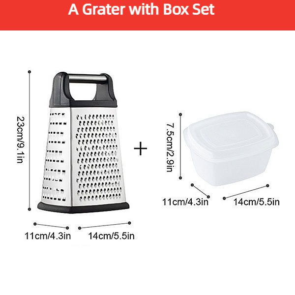 Stainless Steel Box Cheese Grater With Container 4 Sides Box Grater Handheld Kitchen Food Shredder for Vegetable Ginger Cutter: Default Title