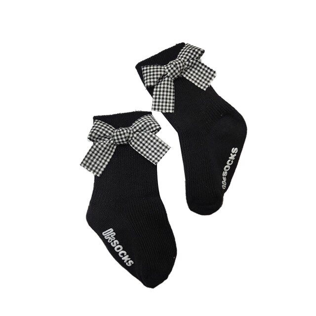 Baby Baby Meisje Kant Prinses Sokken Geribbelde Gebreide Effen Kleur Anti-Slip Medium Buis Sokken Kid Turn Manchet Ruche floor Kousen: Black / L 3-5Years
