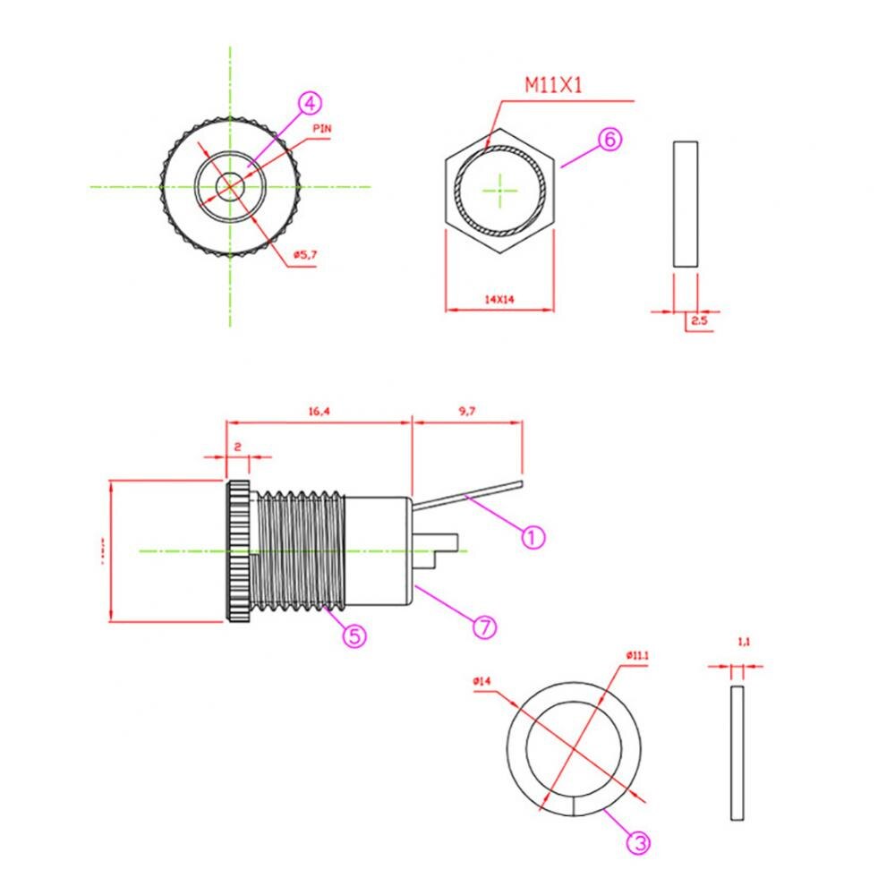 80% DC Power Jack Switch Plug Socket Female Panel Mount Connector with Washer Nut