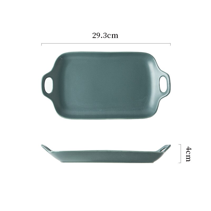 Nordic Matte Ceramic Plate Double Ear Household Plate Dim Sum Baking Plate Red Western Plate Square Plates Set Diner Plate: Blue Rectangular