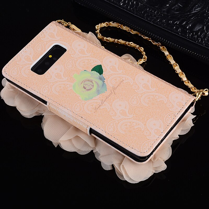 Abdeckung Telefonkasten Für Samsung Galaxy Note 8 N950F 6,32 "Flip Pu-leder Shell Luxus Rose Blume Holster Kette Tasche