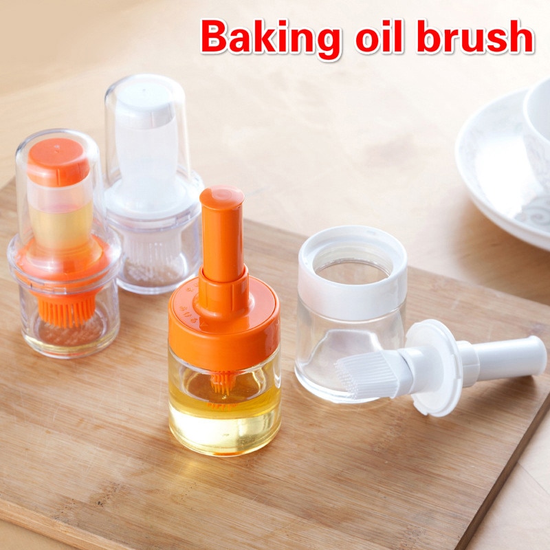 Cepillo de cocina de 2 tipos, herramientas de silicona para repostería, pincel de cocina resistente al calor con botella de aceite de plástico