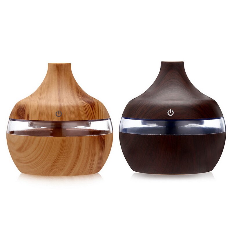 Humidificador de aire eléctrico para oficina, difusor de aceites esenciales ultrasónico de madera de grano con USB, vaporizador con luz LED