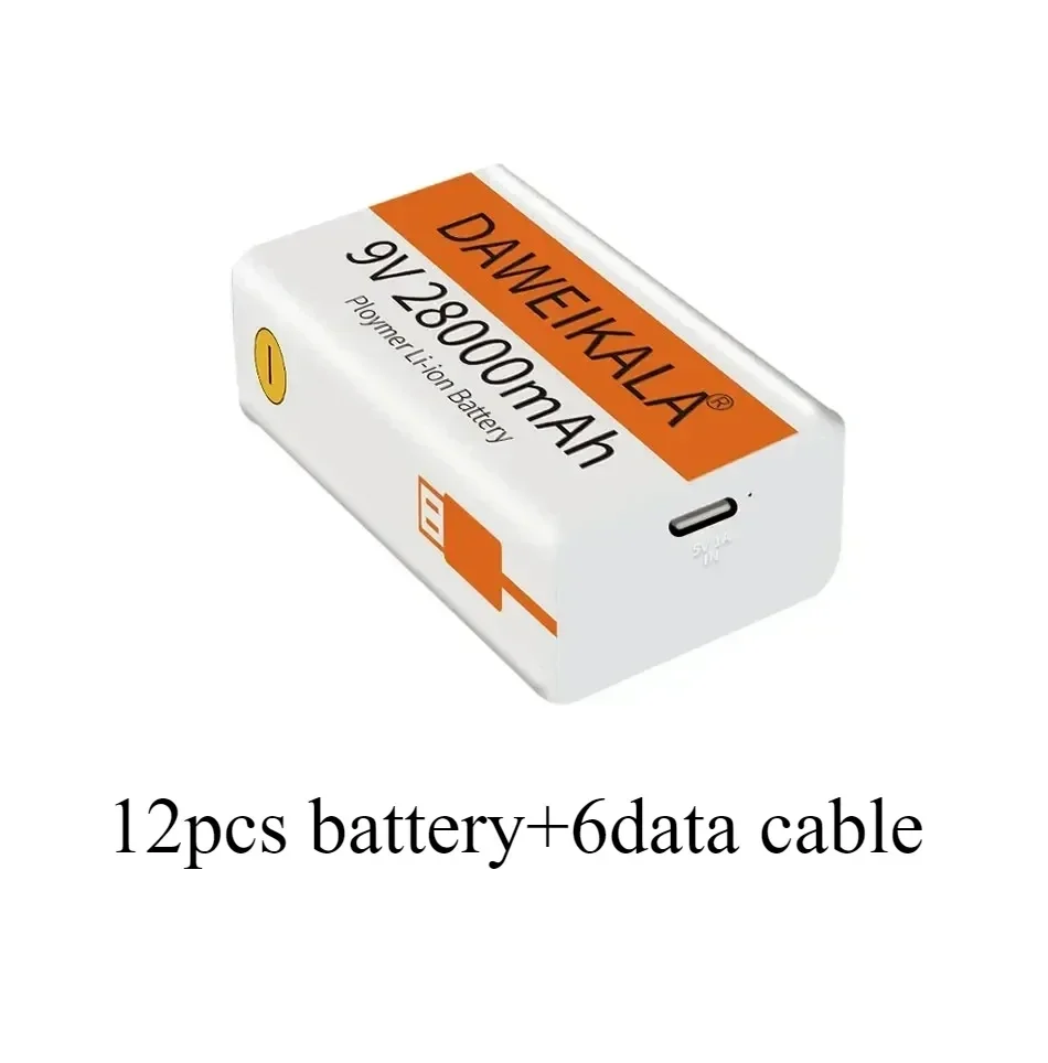 9V battery 28000mAh li-ion Rechargeable battery Type-C Battery 9v for Multimeter Microphone Toy Remote Control KTV use: Silver