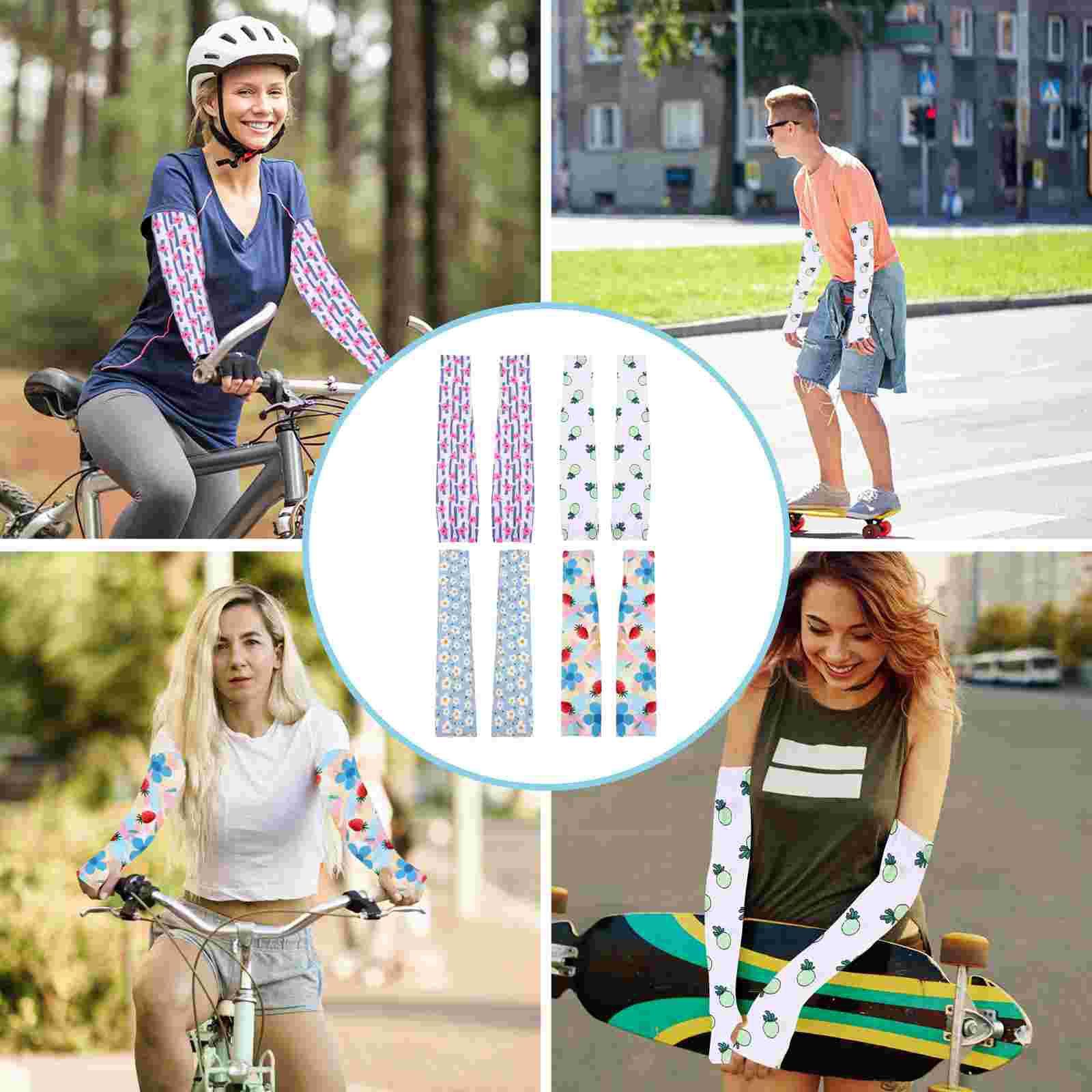 4 Pairs Cartoon Sunblock Arm Sleeves Sun Protection Sleeves Arm Cooling Sleeves