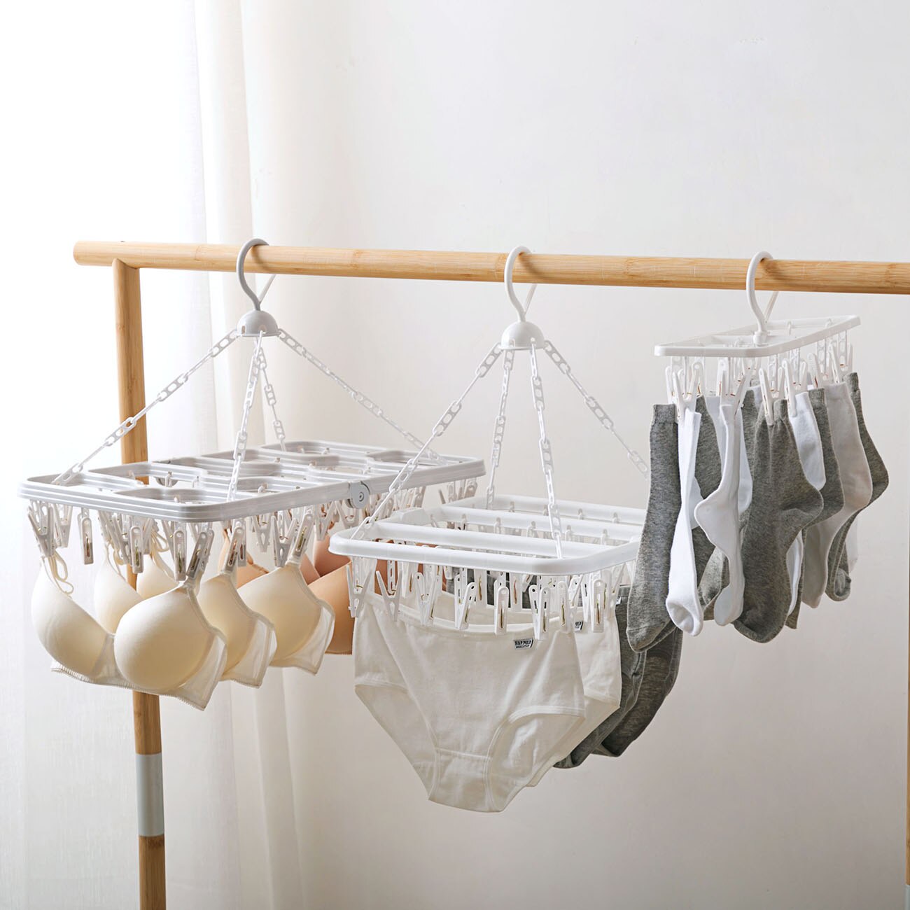 Porte-vêtements pliable à 16/36/48 clips, cintre à linge rotatif, support de rangement pour soutien-gorge, chaussettes, sous-vêtements, pince à linge