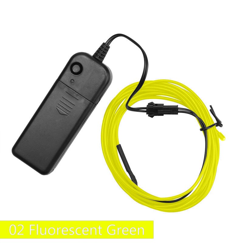 Cable de alambre LED de neón para de baile de Navidad, luz luminosa para decoración de coche, Rave, 1m/3m, novedad: Fluorescent Green / 3M