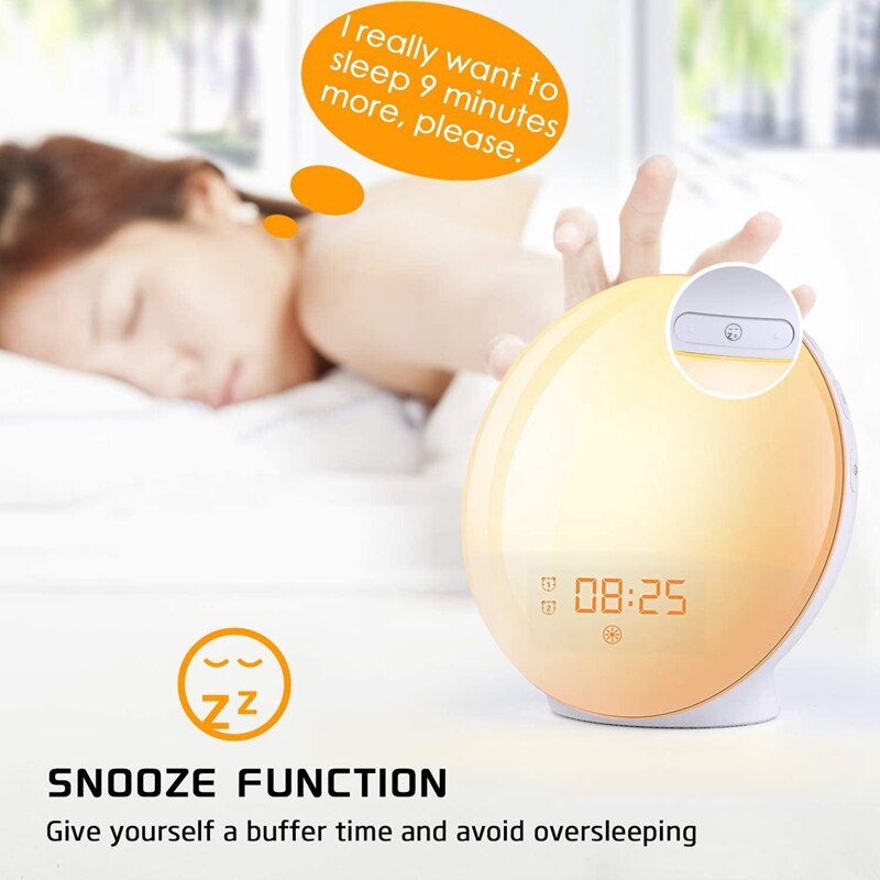 Alarm Clock Wake Up Light Light Alarm Clock with Sunrise/Sunset Simulation Dual Alarms, 7 Colors Atmosphere Lamp EU Plug