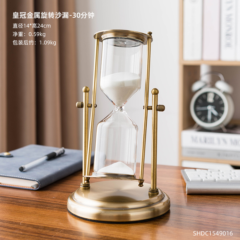 Luxury Retro Metal Time Hourglass Pendulum Timer Sand Nordic Home Decoration Wooden Hour Glass Clock Office Bookshelf Decor: Metal base 30min
