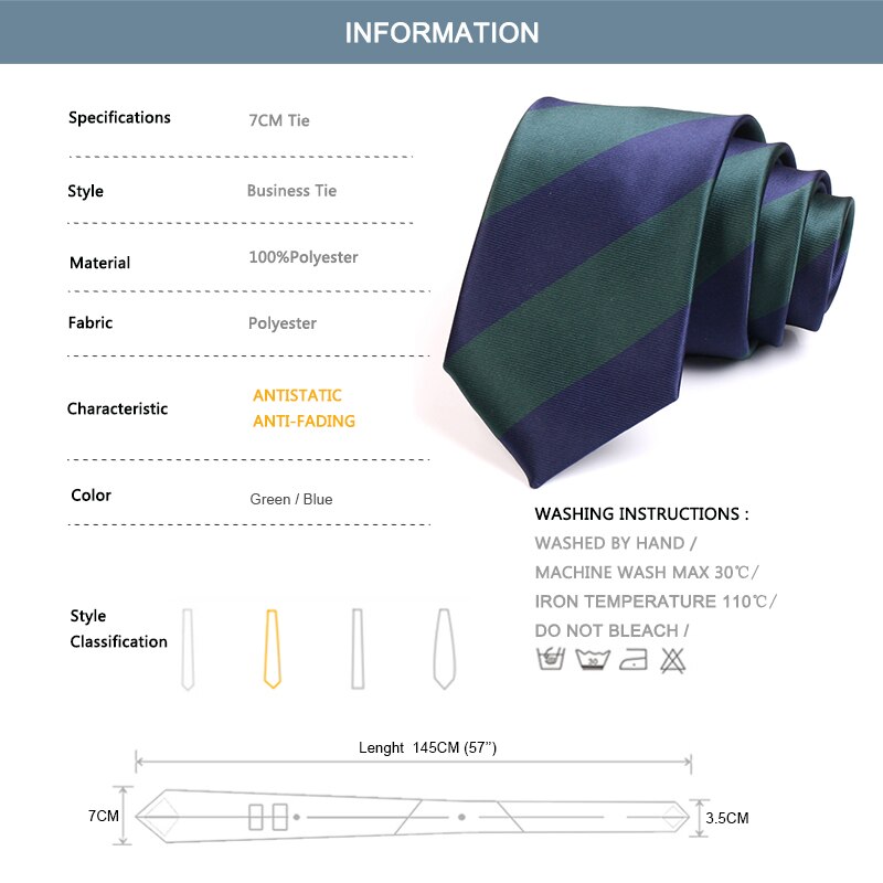Classic Blue / Green Striped Ties For Men Formal 7CM Necktie Business Suit Work Box