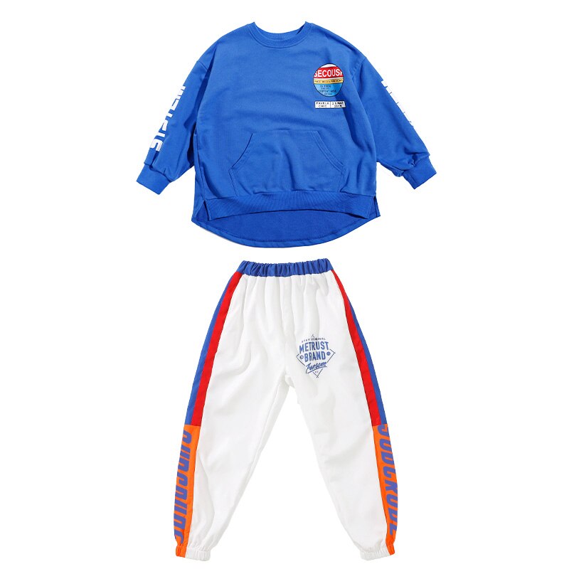 Loose Hip Hop Dance Costumes Kids Blue Street Dance Practice Wear Girls Boys Stage Rave Outfit Jazz Performance Clothes DC2868