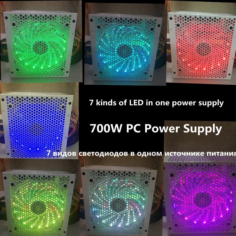 Quiet 700W 12V PC Power Supply 700W 24pin ATX Computer Power Supply PSU 700W PC Gaming Power with 7 Colorful LED Light MAX 850W