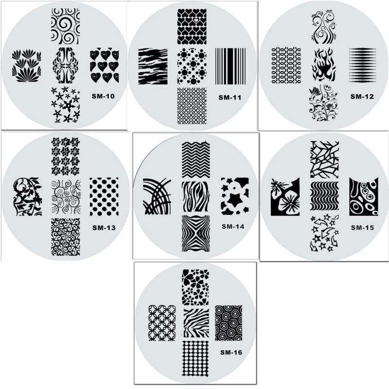 16 unids/lote transparente de plástico uñas redondo placas flor patrón lindo estampado Plantilla de manicura de uñas de arte Plantilla de imagen herramientas