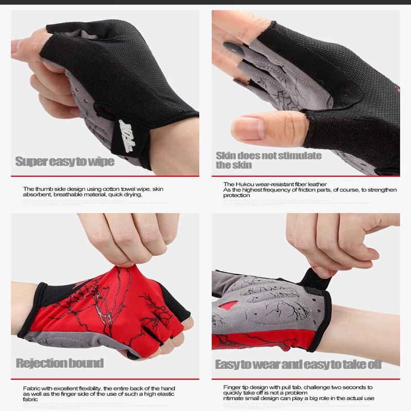 BATFOX-guantes de Ciclismo de medio dedo para hombre y mujer, plantilla de Gel antideslizante, transpirables, para ciclismo de montaña, Guantes de bicicleta de carretera, guantes deportivos de ciclismo