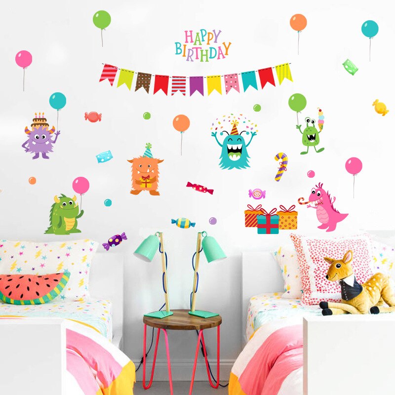 Tofok Happy Cute Cartoon Monster DIY Wall Sticker Removable Home Decoration Children Room Nursery Mural Decals Poster