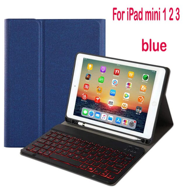 Schutzhülle für ipad 10.2 , 9.7 , 5th 6th 7th (generation) mit hintergrundbeleuchtung und tastatur, passend für ipad air 1 , 2 , 3 , pro 10.5, 11, mini 1 , 2 3 4 , 5: Für mini 1 2 3 blau