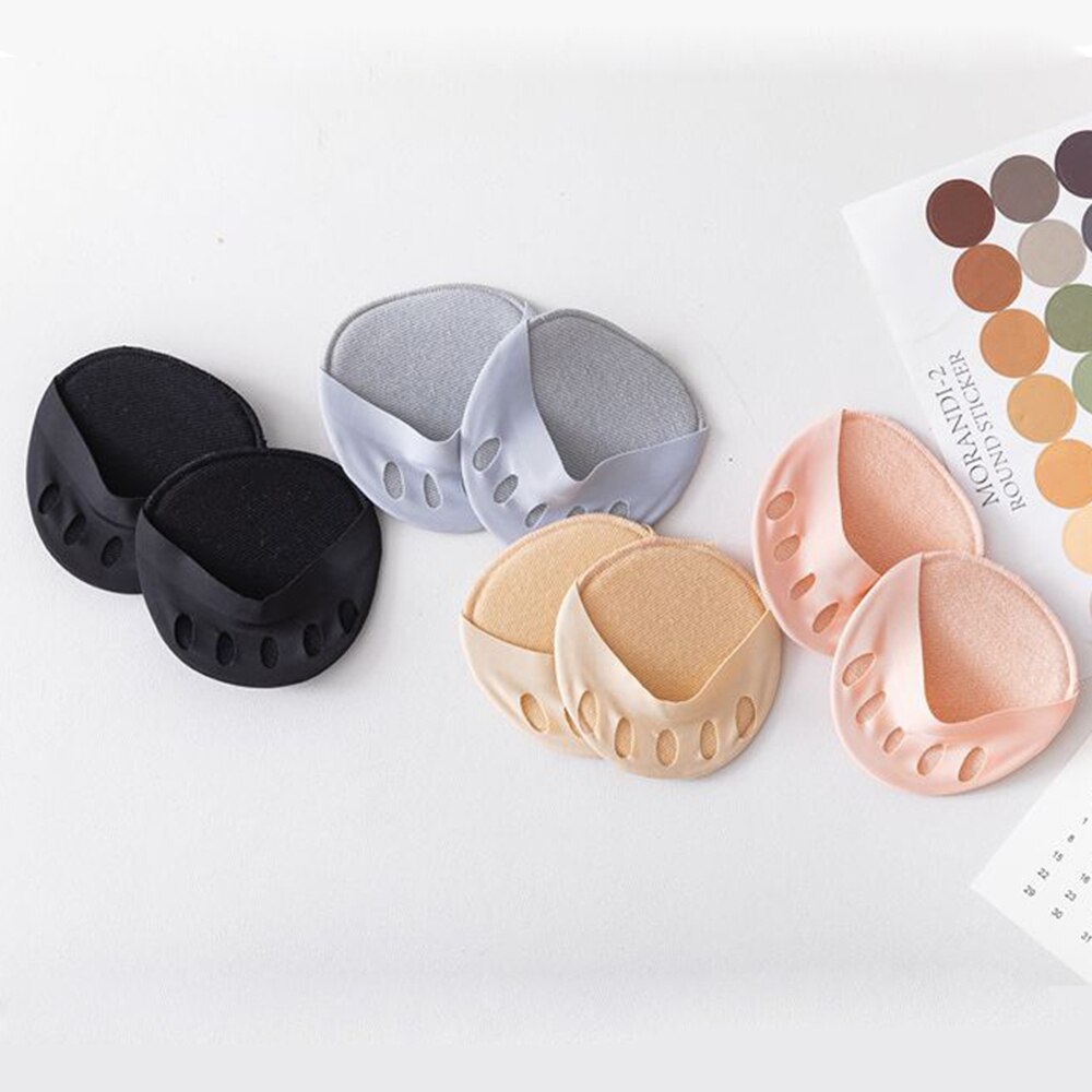 Coussin Invisible pour l'avant-pied, 1 paire, chaussettes en coton pour femmes, coussinets éponge en soie glacée, doublure antidérapante, bout ouvert, chaussettes sans talons