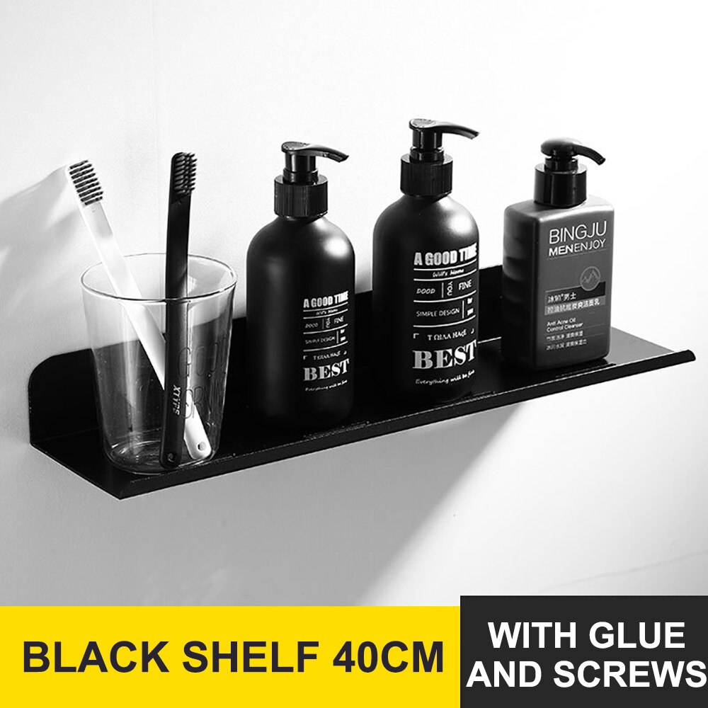 Wall Mounted Bathroom Shelf Shower Bathing Storage Holder Rack Kitchen Organizer shampoo Shower Caddy Rack Bathroom Shelves: 40cm Black