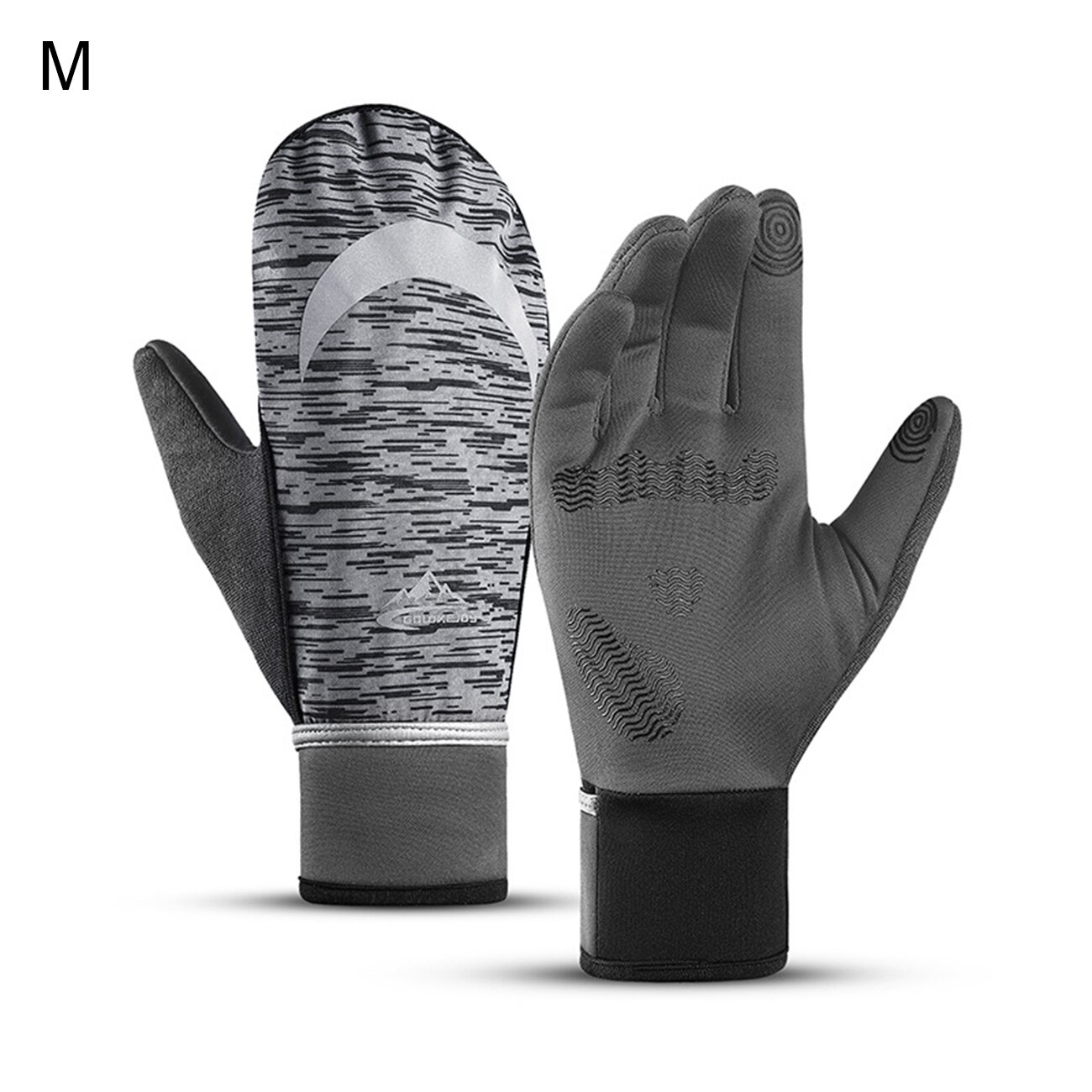 Winter Ski Mittens Warm Waterproof Reflective Gloves For Cycling Unisex Full Finger Thermal Fleece Touchscreen Reflective Golves: Gray / XXL