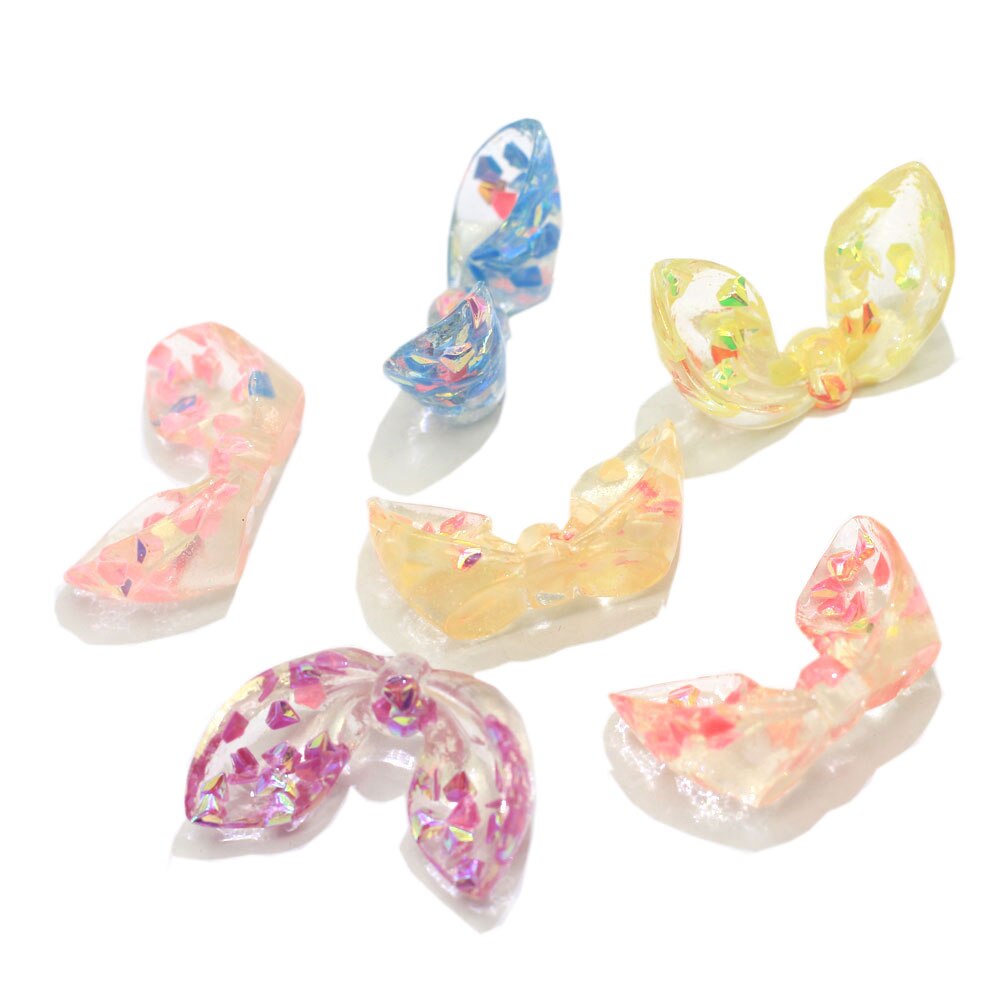 20/50 stuks 3d glitter konijnenoren strik kawaii flatback hars cabochon knutselen diy haarstrik decoratie benodigdheden embellishmen