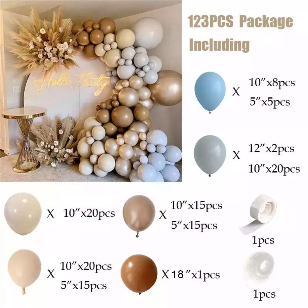 Guirnalda de globos marrones para Baby Shower, arco de globos de látex marrón, piel de Color albaricoque, café, para decoración de de cumpleaños y boda, 123 Uds.: Default Title