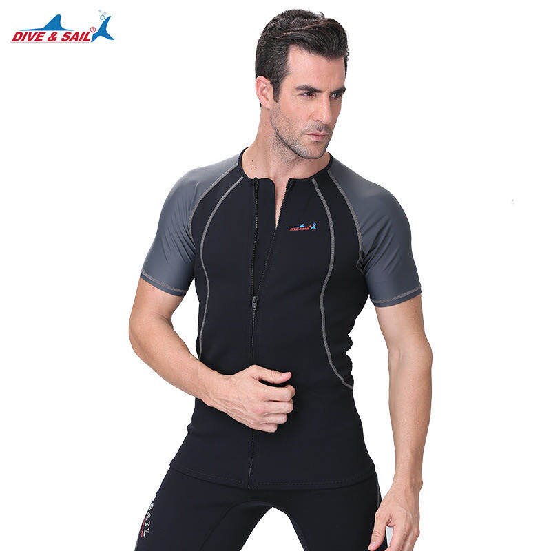 Traje de neopreno + Lycra para hombres y mujeres, chaqueta de manga corta de retales, para mantener el calor, Tops de buceo, bañador con cremallera frontal, 1,5 MM, SCR