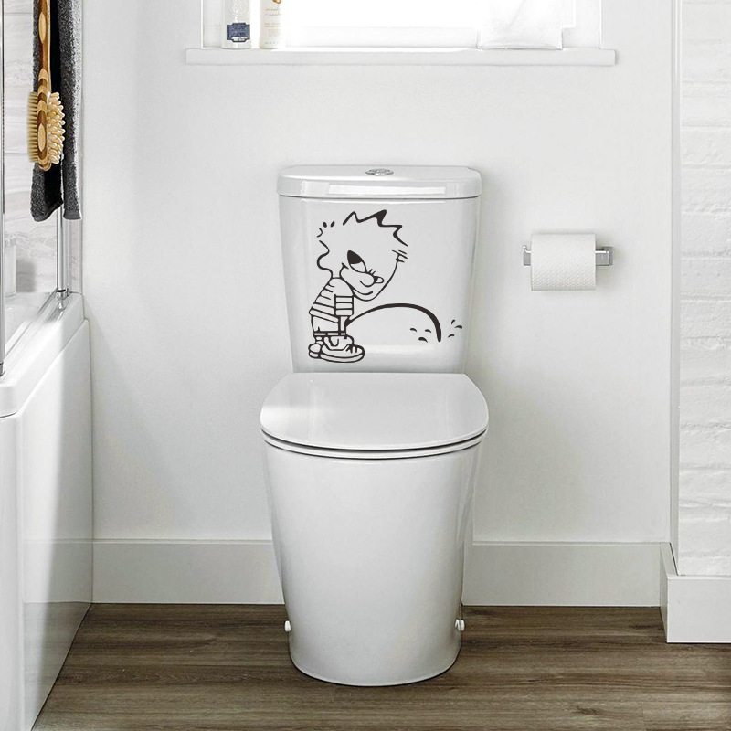 Pee Toilet Sticker DIY Cartoon DIY Living Bath Room Fridge Car Mural Decal Wall Door Window Stickers Posters Home Decor