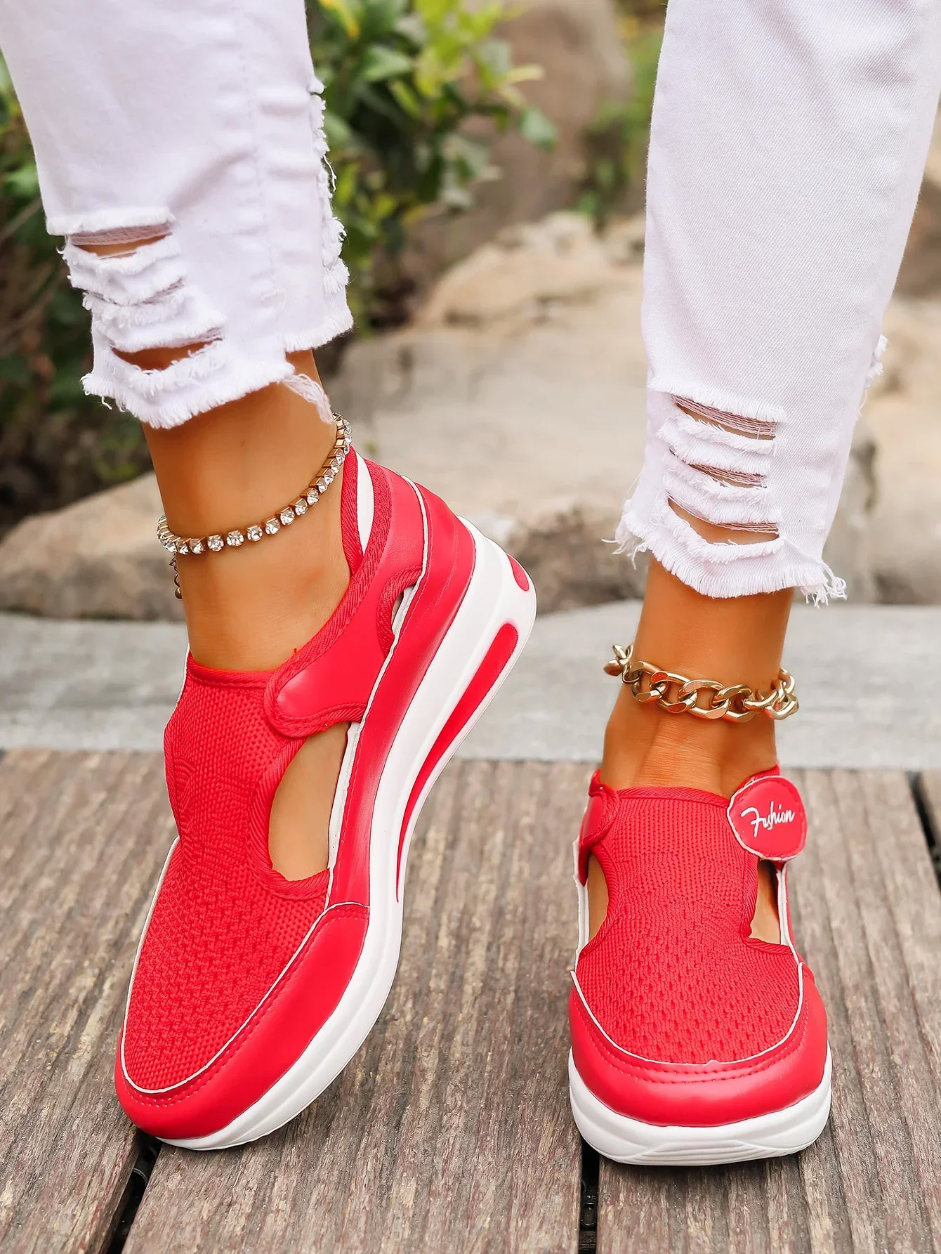 2024 Dames Sneaker Platform Casual Ademende Mesh Foam Flats Casual Lichtgewicht Wandelschoenen Te Gebreide Rode Sporten