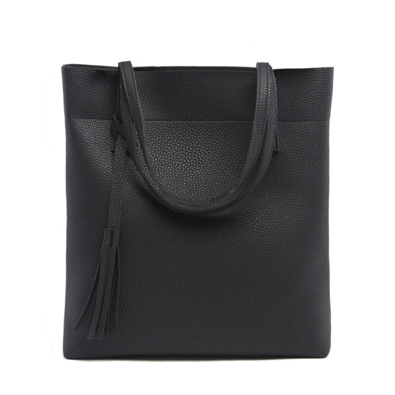 Bolso de hombro para mujer de gran capacidad, bolso de compras con borla, bolso de viaje: Black