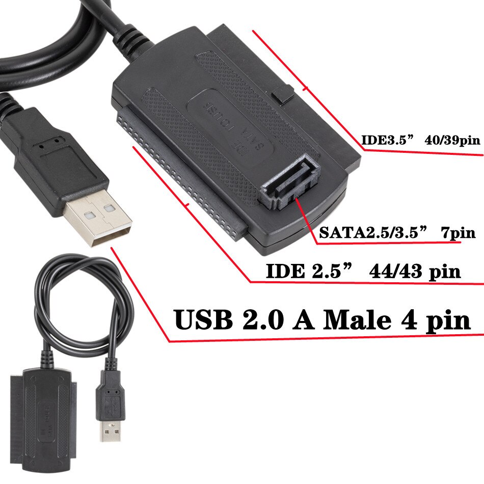 3 i 1 usb 2.0 ide sata 5.25 s- ata 2.5 3.5 tommer harddisk disk hdd adapter kabel til pc bærbar konverter