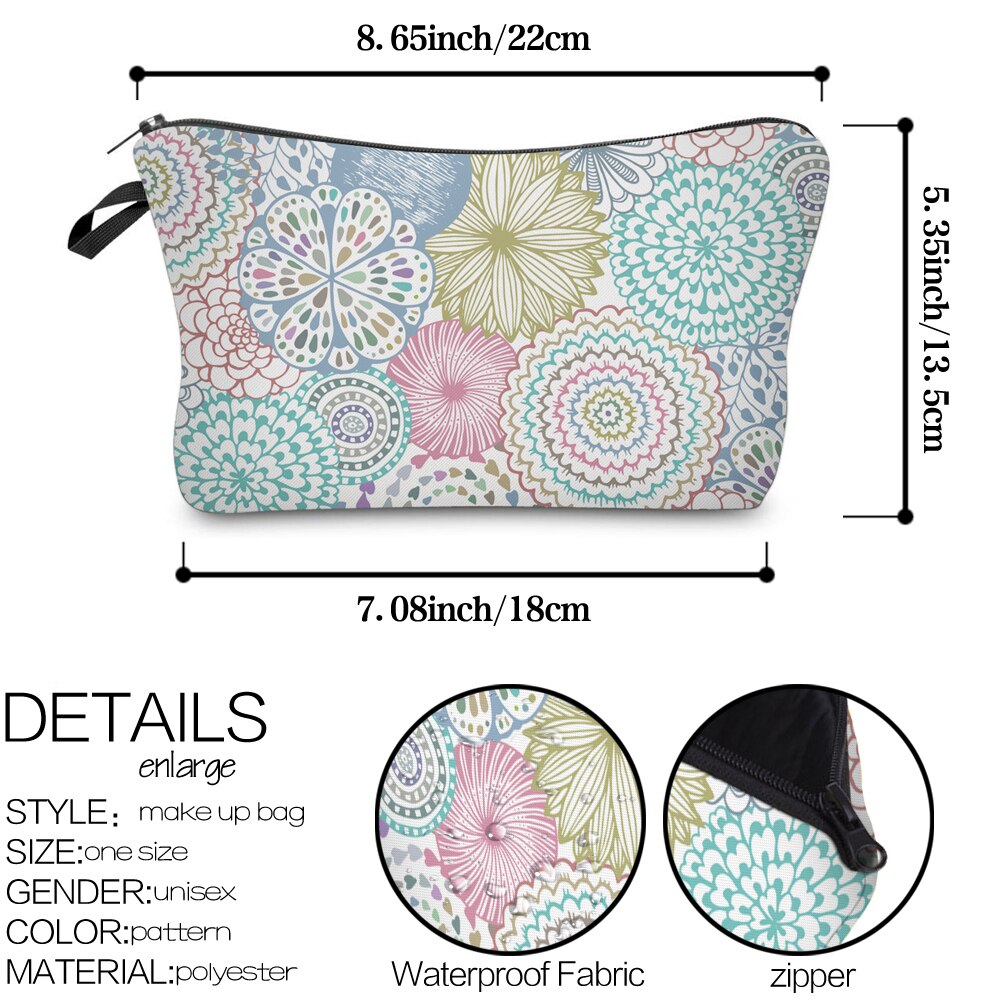 Deanfun Mandala Blomstertryk Kosmetik Taske - Vandtæt Polyester Pung til Kvinder Makeuptaske