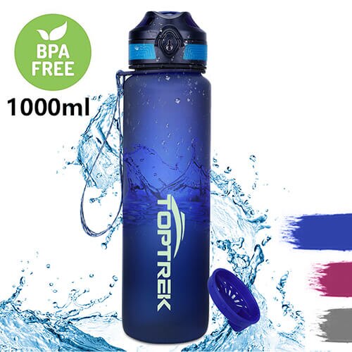 Toptrek urheilu vesipullo 650ml/1000ml bpa ilmaiset juomavälineet ulkokäyttöinen juomavesipullo proteiiniravistin vuotamaton juomapulloni: 8082 sininen 1000ml