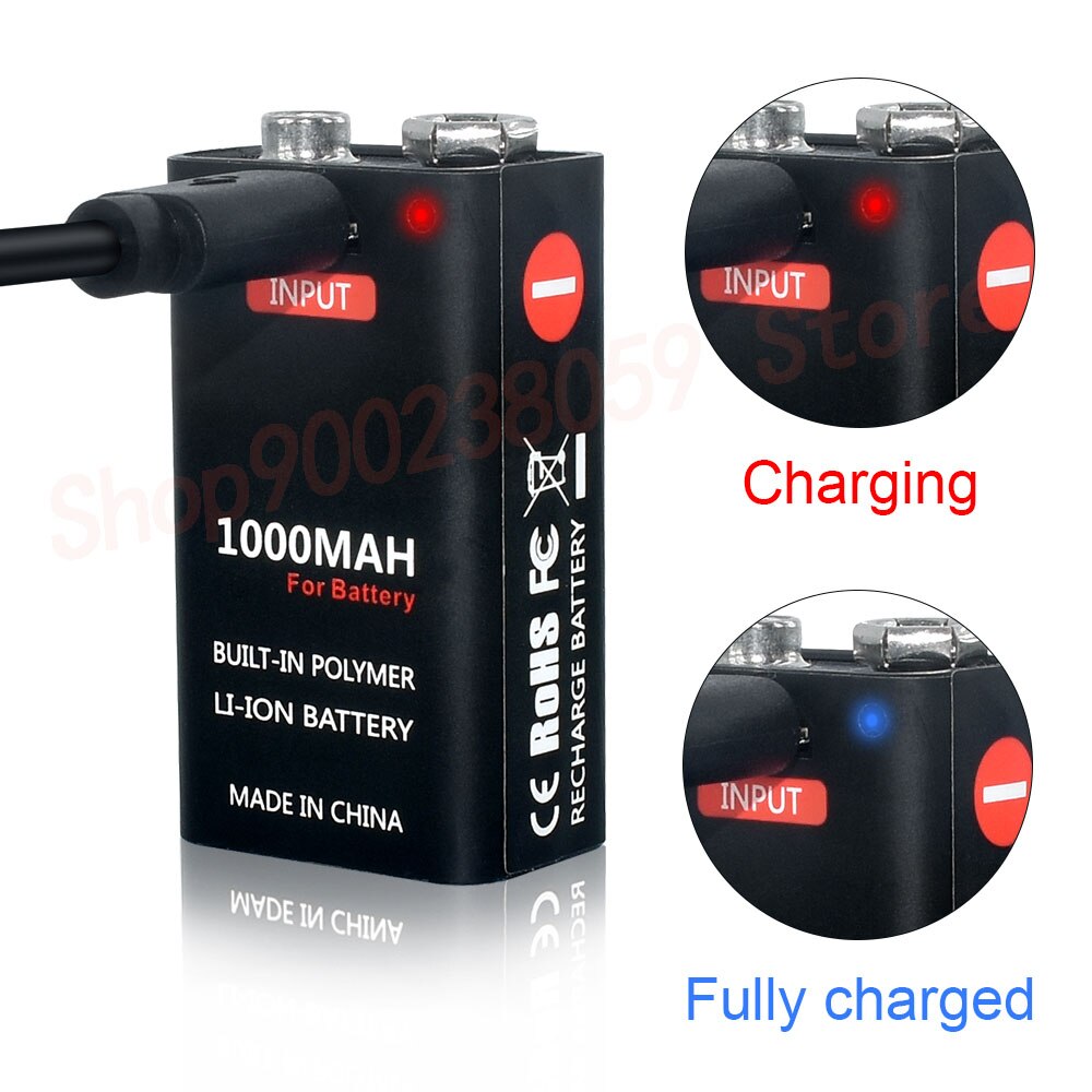 1000mAh micro USB 9 Volt li-ion Rechargeable Battery 6F22 9V Li ion Lithium Battery for RC Helicopter Model Microphone Toy