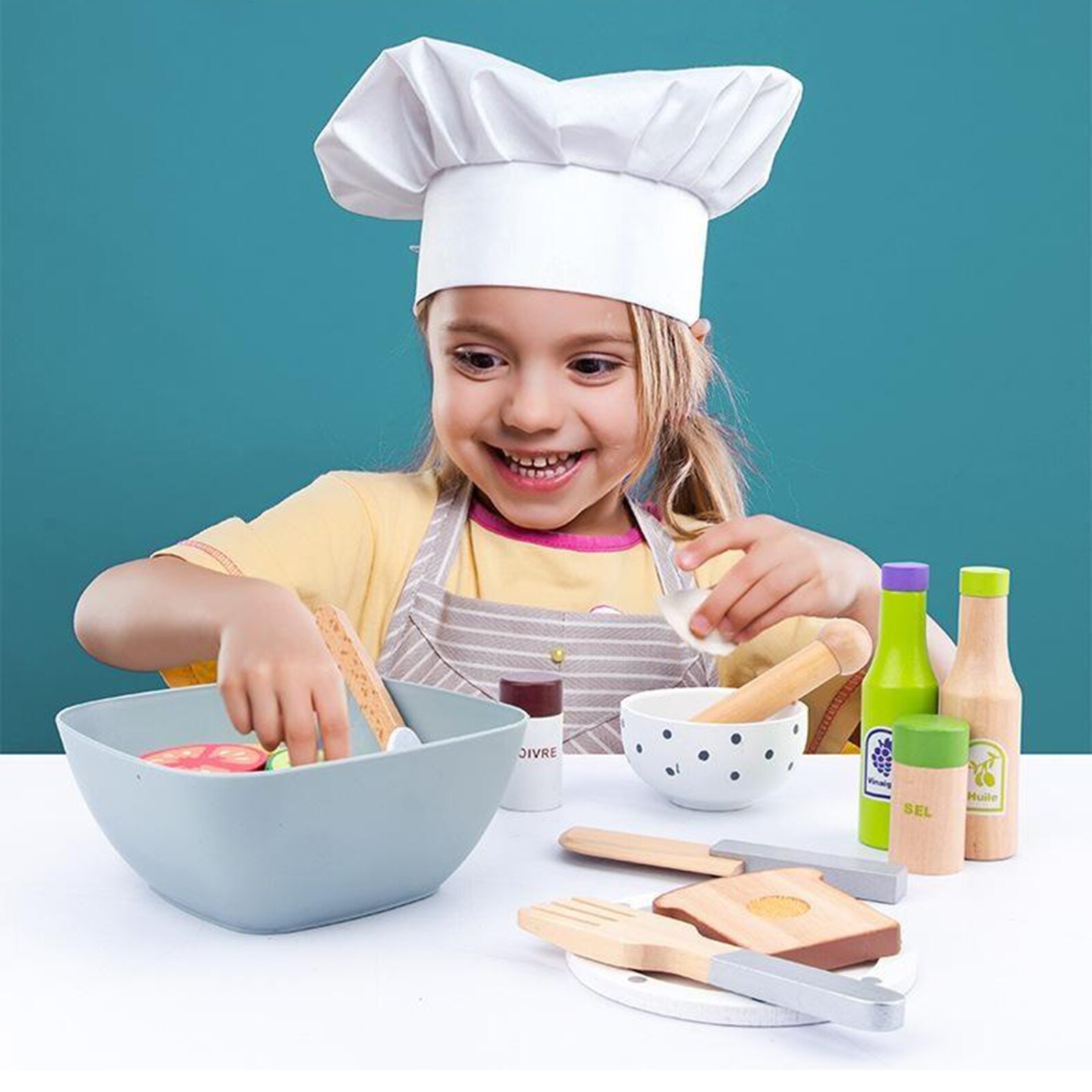 6 -teiliges set küchenutensilien aus holz für rollenspiele und zum kochen