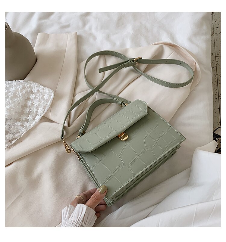 Stone patent white Crossbody Bags For Women Small Handbag Small Bag PU Leather Hand Bag Ladies: Green