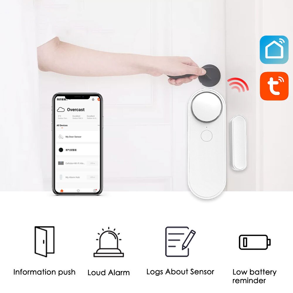 ZONCENT D41 Smart Tuya Wifi Door Sensor Alarm Closed Detectors App Notification Alarm Smart Life Home Security Alarm System