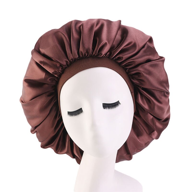 Fshion Women Satin Night Sleep Cap Hair Bonnet Hat Silk Head Cover Wide Elastic Band