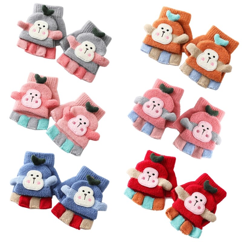 draussen Reiten Warme Handschuhe Weiche Elastische Gestrickte Halbe Finger Handschuh für Mädchen Jungen Süssigkeit Farbe Niedlich Handschuhe H3CD