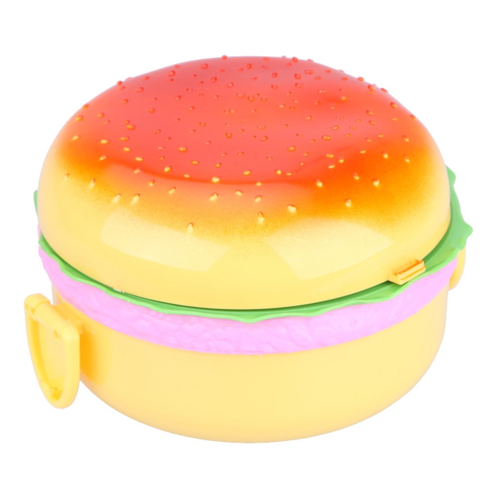 Cute Hamburger Double Tier Lunch Box Burger Box Bento Lunchbox Children School Food Container Tableware Set with Fork Kids
