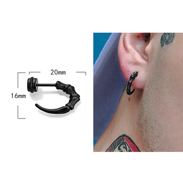 1 Pair of Retro Style Half Ring Claw Tail Stud Earrings Men&#39;s Stainless steel Screw Back Hip hop Rock Party Jewelry