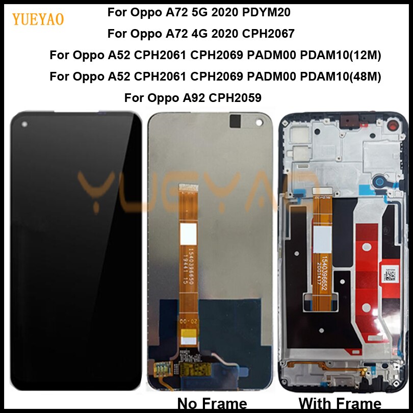 A52 A72 A92 LCD With Frame For OPPO A52 CPH2061 CPH2069 LCD Display A72 CPH2067 A92 CPH2059 Screen Touch Digitizer Assembly