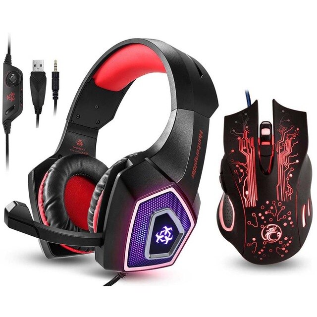 Giausa gaming sport headset stereo bas hörlur mikrofon led ljus för  ps4 xbox en pc +5000 dpi 6 knappar pro gaming mus: B