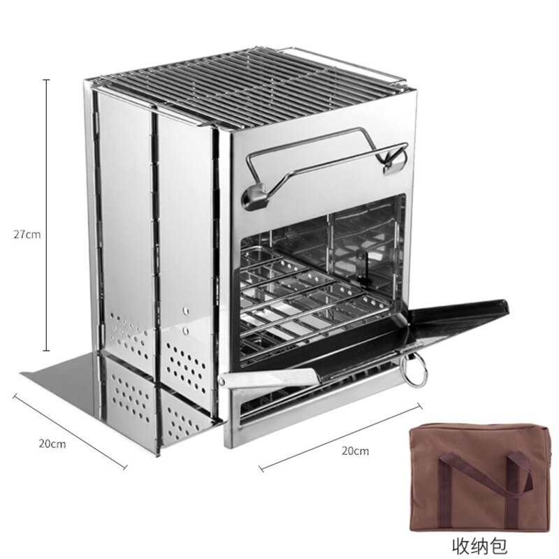 Mini Outdoor Steel Square Wood Stove Foldable Grill Travel Portable Stove Picnic Mini Camping Bbq Stove Mini Charcoal: white