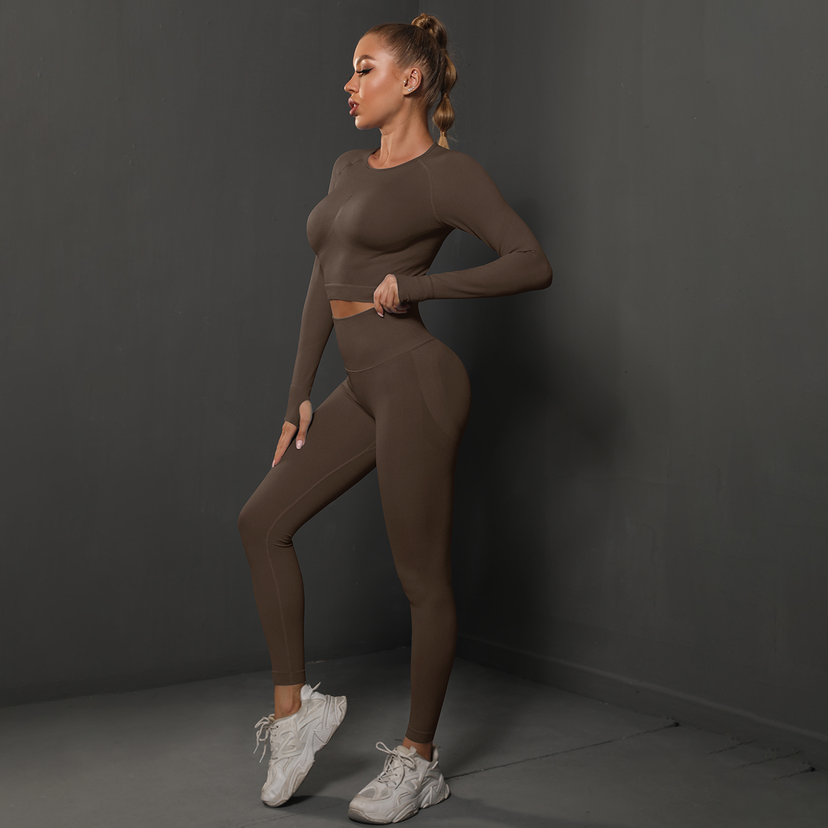 Conjunto de Yoga sin costuras, Top corto, mallas de cintura alta, trajes para mujer, ropa deportiva de entrenamiento de , conjunto de dos piezas para mujer