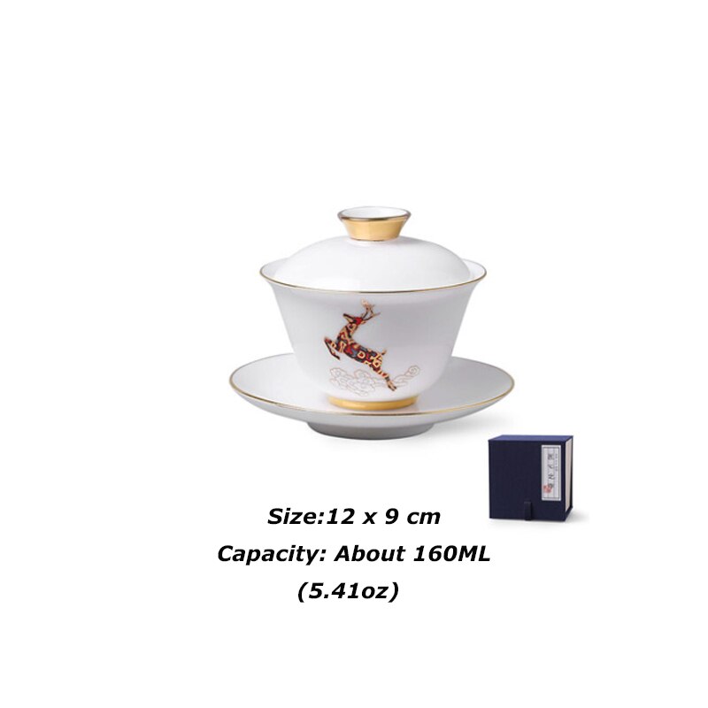 160ml teskål jade vit keramik terrin porslin teservis kopp med fat lock kit handgjorda berg rådjur gaiwan drinkware: B med låda