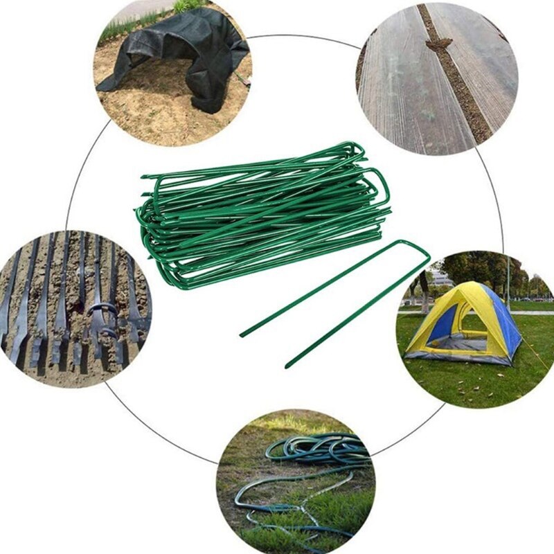 10 Pcs U-Vorm Tuin Nietjes Grond Stakes Pinnen Tuin Pins Spikes Voor Beveiligen Gazon Boerderij Sod Barrière Landschap gras Растения