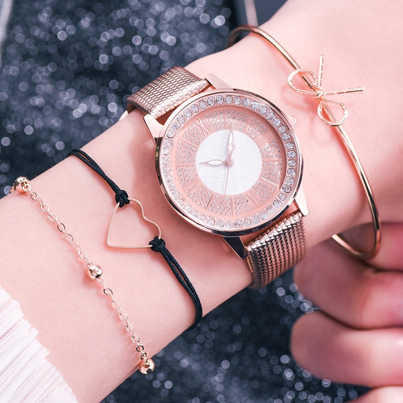 Dames leren sporthorloges quartzhorloges dames polshorloge dameshorloge met strass en armband